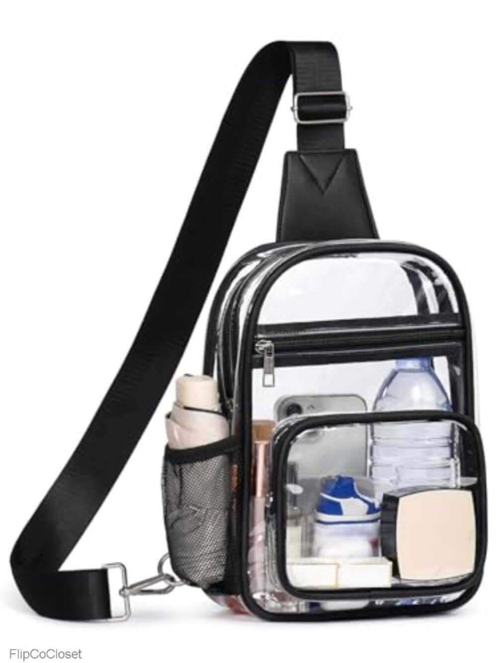 Clear Stadium Crossbody Bag with Water Bottle Pocket PVC